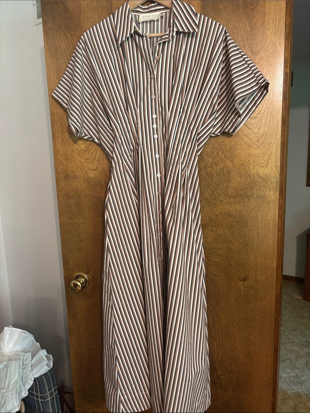 Anthropologie Brown and White Striped Maxi Dress